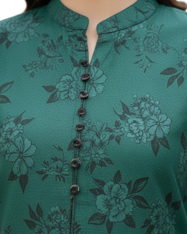 Women Printed 2 Piece Khaddar Suit – Dark Green
