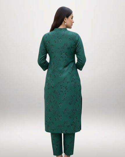 Women Printed 2 Piece Khaddar Suit – Dark Green