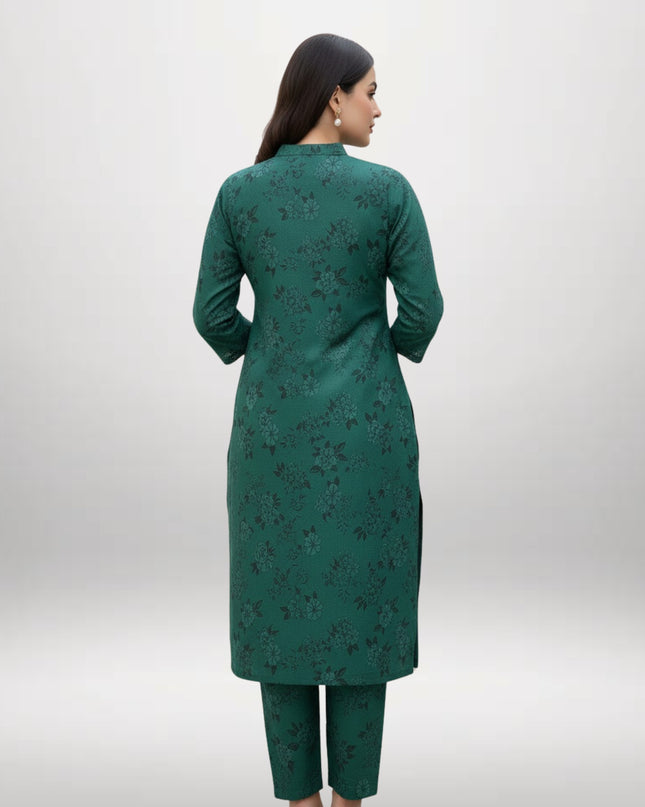 Women Printed 2 Piece Khaddar Suit – Dark Green