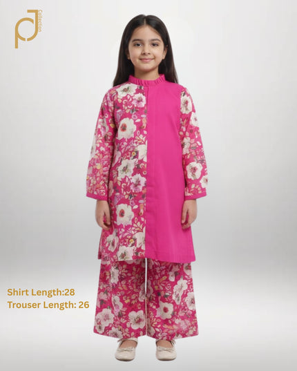 Girls Pink Floral Lawn Suit – Summer Collection (7–8 Years)