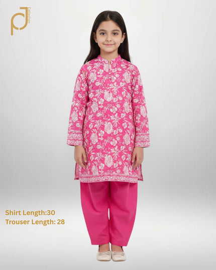 Girls Pink Floral Lawn Suit – Summer Collection