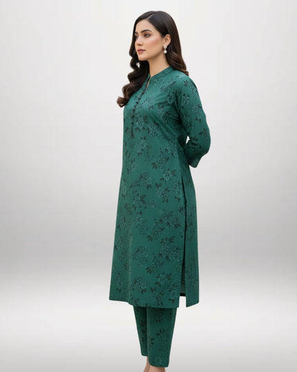 Women Printed 2 Piece Khaddar Suit – Dark Green